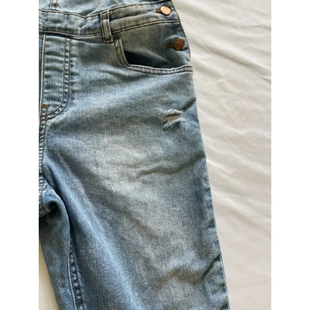 Zara Denim Distressed Bib Overall Girls Sz 13/14 Boho Vintage Jean Frayed Cotton